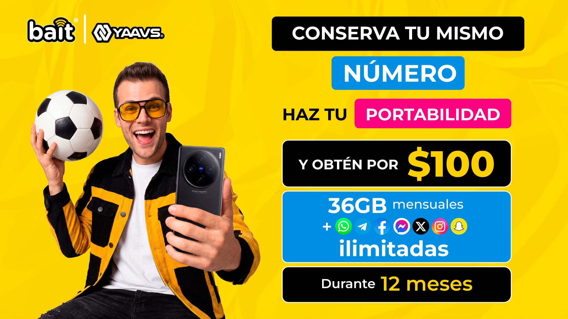 Conserva tu mismo número — haz tu portabilidad y obtén $100 más 36 GB mensuales ilimitadas durante 12 meses